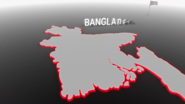 3d animated map of Bangladesh gets hit and fractured by the text &ldquo;Recession&rdquo;