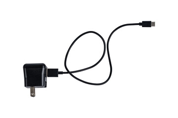 Smartphone charger with USB type C cable isolated on white background.