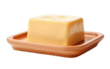 Charming Red Color Clay Butter Dish On a White or Clear Surface PNG Transparent Background.