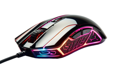 Gaming Excellence High Performance Mouse with Custom Features On a White or Clear Surface PNG Transparent Background.