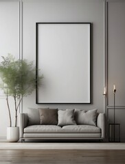 Mockup poster frame close up in minimalist modern interior background