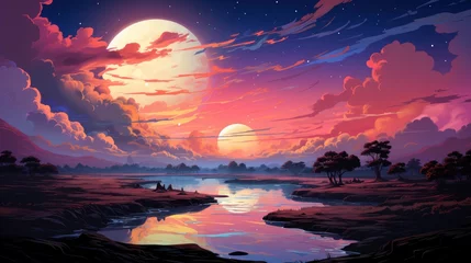 Foto op Canvas Twilight Sky Background, Background Banner HD, Illustrations , Cartoon style © Alex Cuong