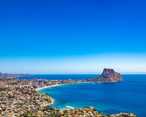 Beaches of Calpe and natural park of Penyal d'Ifac on background, Spain