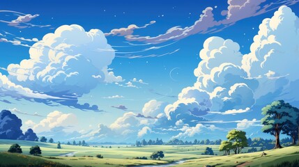 White Cloud Blue Sky, Background Banner HD, Illustrations , Cartoon style
