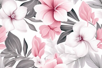 beautiful minimalistic seamless pattern with tropical flowers and lush exotic leaves