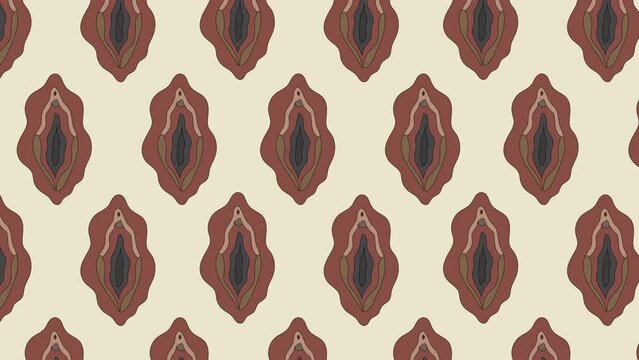 Seamless pattern with different type of female labia animation Loop Background. Video flat cartoon animation design element. 4K video footage