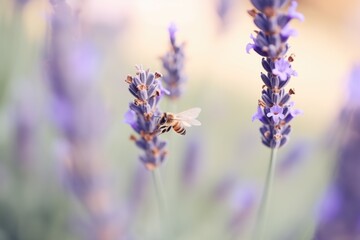 close up of bee entering purple lavender