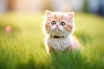 munchkin kitten on sunny patch of grass