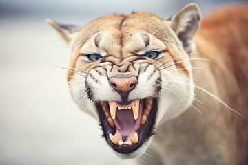 snarling cougar showing teeth - obrazy, fototapety, plakaty
