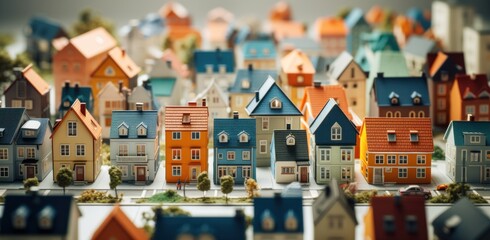 miniature houses in a small town - obrazy, fototapety, plakaty