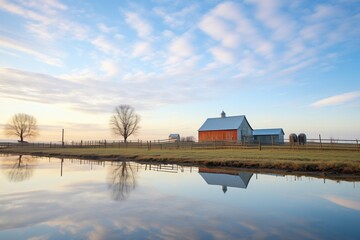 Fototapeta premium farm pond reflecting the morning sky