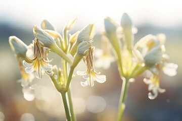 macro shot of ice flowers against morning light