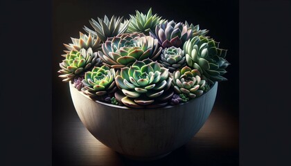 A pot of vigorously growing Stone Lotus flowers, which are succulent plants