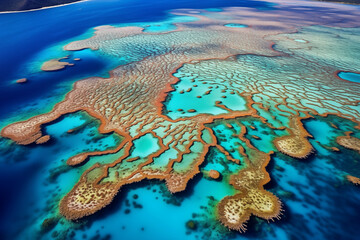 Aerial view of the coral reef In the beautiful ocean