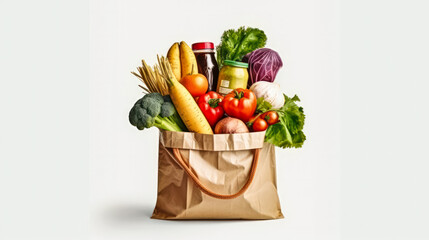 Eco-conscious cuisine, Fresh fruits, vegetables, and food items in a paper bag