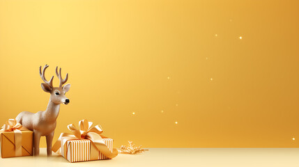 merry christmas background with golden decorations with deer and gold decorations, generative ai
