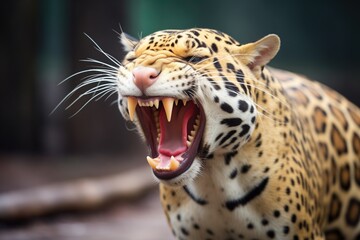 jaguar yawning, showcasing sharp teeth