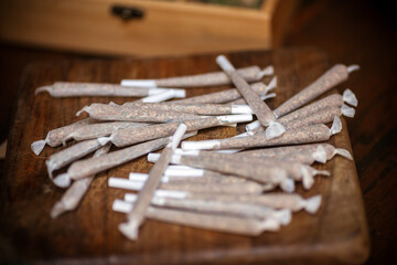 Abundance of Already made Marijuana Joints in a Recreational Drug Shop Concept