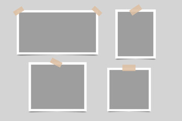 Photo frame collection. Blank photo frame design with adhesive tape. Photography album frame mockup template. Vector illustration