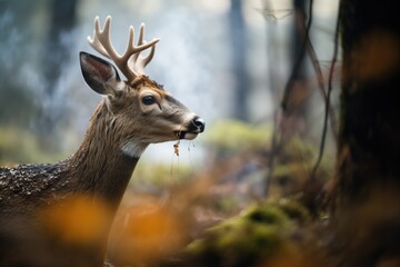close-up: deer in forest with breath vapor