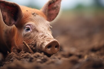 pig snout in mud close-up
