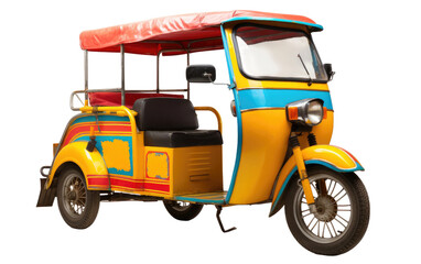 Obraz premium A Vibrant Snapshot of an Electric Rickshaw in Action on a White or Clear Surface PNG Transparent Background.