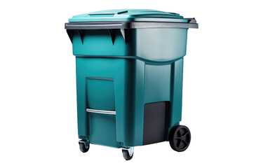 Exploring the Chic Harmony of an Elegant Teal Trash Bin on a White or Clear Surface PNG Transparent Background.