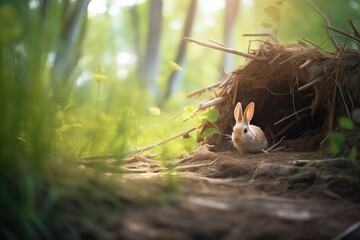 empty rabbit burrow in a clearing