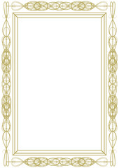 Vintage gold frame in A4 format. An elegant border element for pictures, cover pages, wedding invitations and more. Imitation baguette. Version No. 4. Vector illustration