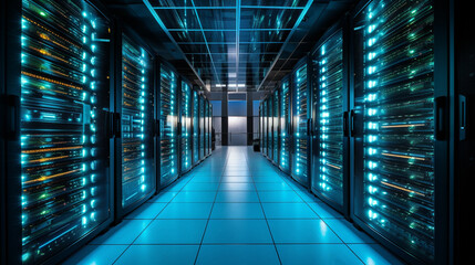 Fototapeta premium Server room data center. Connectivity and IT evolution