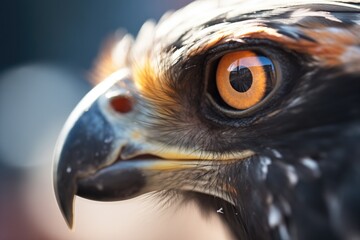 close-up of a ravens eye glinting in sunlight