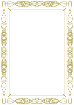 Vintage gold frame in A4 format. An elegant border element for pictures, cover pages, wedding invitations and more. Imitation baguette. Version No. 4. Vector illustration
