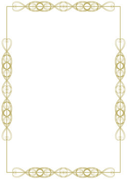 Vintage gold frame in A4 format. An elegant border element for pictures, cover pages, wedding invitations and more. Style - modern. Vector illustration