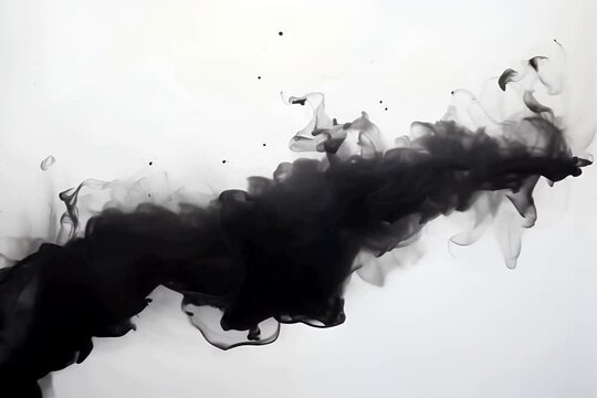 black watercolour ink bleed splashing into water, white background