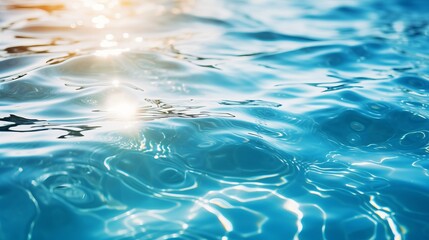 blue pool shines on a summer day Water Surface with Sunlight Defocus blurred transparent blue colored clear calm water surface texture with splashes and bubble