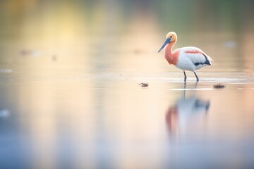 reflection of a spoonbill feeding in calm lake - Powered by Adobe