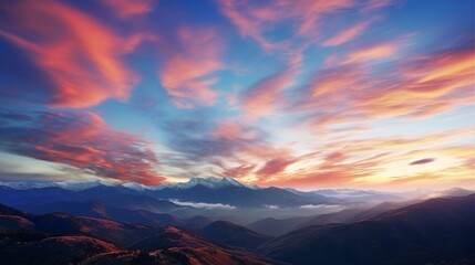 beautiful sunset and pink clouds over mountains