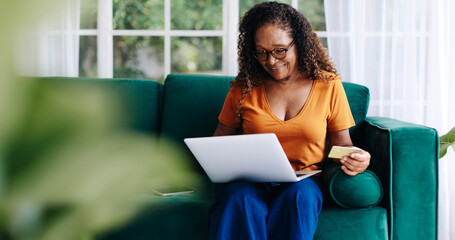 Woman enjoying senior citizen discounts on an online shopping website