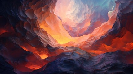 Abstract background of a neural network, a cave with a burning perspective