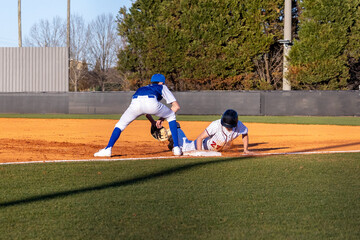 Pick-off Play at First Base in a High School Baseball Game