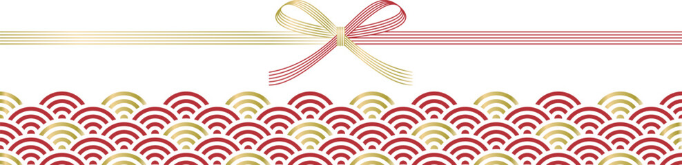 青海波と水引の和風フレーム01　金赤