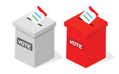 Voting in elections. Puts voting ballot in ballot box. Voting and election concept. 