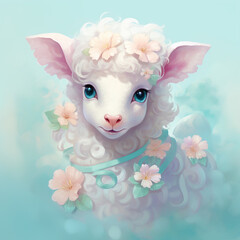Sweet lamb with pastel color palette. 