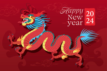 Vector happy Chinese new year 2024 the dragon zodiac sign