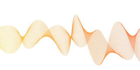 Abstract backdrop with orange wave gradient lines on white background. Modern technology background,random sound wave, amplitude wave, vibration, signal, pulse. - obrazy, fototapety, plakaty