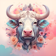 Beautiful graphic art images of cows, yak, tattoo patterns. Generative AI
