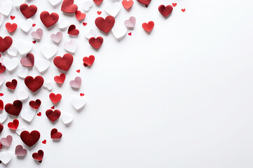 Red and white hearts on white background