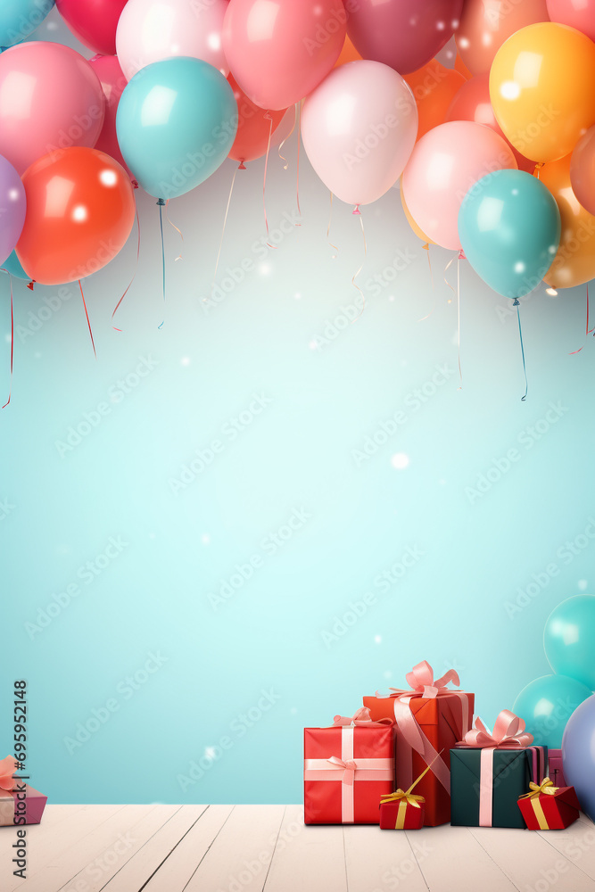 Wall mural gift box and balloons