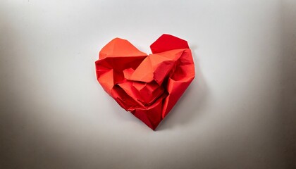 crumpled red heart paper on white background broken heart concept