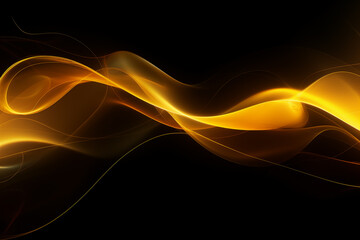 Dynamic yellow neon light lines with intricate curves and waves.